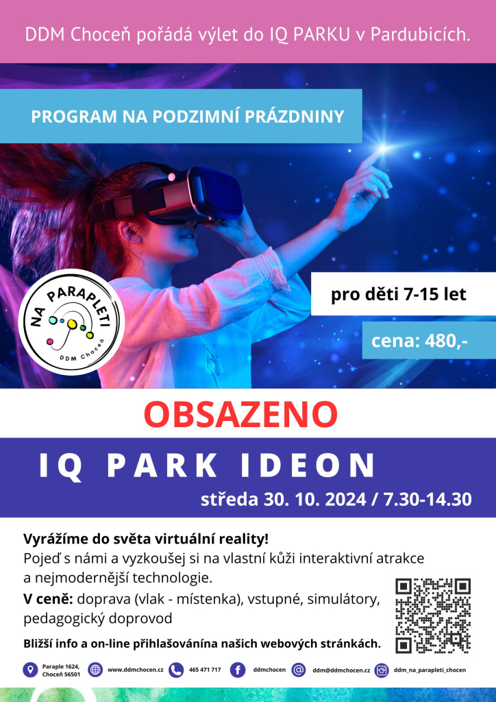 Podzimní prázdniny - výlet IQ PARK Pardubice